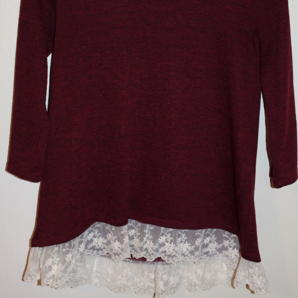 3/4 Sleeve Maroon Blouse with Lace detailing